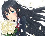  black_hair blue_eyes bouquet flower long_hair open_mouth ribbon school_uniform solo sumi_(as0229ms) yahari_ore_no_seishun_lovecome_wa_machigatteiru. yukinoshita_yukino 