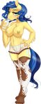  alpha_channel anthro anthrofied blue_hair bottle breasts clothed clothing cutie_mark drinking equine female freckles fur glass green_eyes hair hi_res horse kittehkatbar legwear looking_at_viewer mammal milk milky_way_(character) my_little_pony navel nipples nude panties plain_background pony shorts solo standing stockings topless transparent_background two_tone_hair underwear 