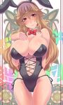  animal_ears bare_legs blonde_hair blush breasts bunny_ears bunny_girl bunnysuit cleavage gradient_hair highres hijiri_byakuren huge_breasts leotard long_hair multicolored_hair purple_hair smile solo sorcerer's_sutra_scroll suikamaru touhou yellow_eyes 