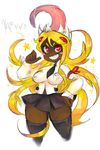  absurdres alternate_color bad_id bad_pixiv_id black_legwear blonde_hair blush_stickers breasts cosplay curvy dark_skin extra_mouth filia_(skullgirls) filia_(skullgirls)_(cosplay) ganguro grin hand_on_hip highres kirbila_(yellow_kirby) large_breasts long_hair long_tongue miniskirt necktie original pointing pointing_at_self prehensile_hair red_eyes saliva samson_(skullgirls) school_uniform sketch skirt skullgirls smile solo thick_thighs thighhighs thighs tongue very_long_hair wide_hips yellow_kirby 