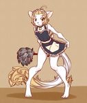  bow caninelove cat collar crossdressing feather_duster feline girly honey_(caninelove) maid maid_uniform male mammal penis ruffles solo standing white_cat 