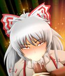  1girl fellatio fujiwara_no_mokou hair_ribbon highres kaigun_bakuryou long_hair oral penis ribbon touhou uncensored white_hair 