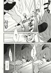  2girls animal_ears blood comic emphasis_lines greyscale highres monochrome mouse mouse_ears multiple_girls nazrin on_floor running short_hair speech_bubble tail talking tomobe_kinuko toramaru_shou touhou translated upper_body 