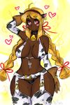  absurdres ahoge animal_ears animal_print bad_id bad_pixiv_id bare_shoulders bell bell_collar bikini_top blonde_hair blush_stickers breasts chaps collar cow_bell cow_ears cow_print curvy dark_skin detached_sleeves earrings fake_animal_ears ganguro gloves heart highres huge_filesize jewelry kirbila_(yellow_kirby) large_breasts long_hair navel original slender_waist thick_thighs thighhighs thighs wide_hips yellow_kirby 