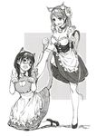  animal_ears bad_id bad_pixiv_id bdsm bell braid breasts cat_ears cleavage cleavage_cutout collar dress glasses hjl large_breasts leash maid monochrome multiple_girls original paw_pose stepping tail tears twin_braids whip 