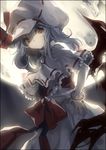  bad_id bad_pixiv_id bat_wings blue_hair dress fang hand_on_hip hat looking_at_viewer naye red_eyes remilia_scarlet short_hair solo touhou wings 