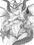  ;q breasts demon_girl demon_wings fingernails gloves greyscale hera_(p&amp;d) highres horns large_breasts long_fingernails monochrome one_eye_closed puzzle_&amp;_dragons tail tongue tongue_out uko_magi wings 