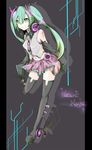  bad_id bad_pixiv_id boots character_name detached_sleeves green_eyes green_hair hatsune_miku headphones headphones_around_neck highres long_hair navel necktie shinnjugokko skirt sleeves_past_wrists solo thigh_boots thighhighs twintails vocaloid 