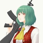  ascot assault_rifle green_hair gun kazami_yuuka kitano_(kitanosnowwhite) looking_at_viewer m16a1 red_eyes rifle touhou trigger_discipline weapon 