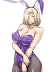  black_beat blonde_hair blue_eyes breasts bunnysuit cleavage hair_over_one_eye large_breasts majestic_prince pantyhose short_hair solo suzukaze_rin wrist_cuffs 