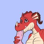  blue_eyes breasts cum cum_in_mouth cum_inside cute disembodied_penis dragon duo fellatio female horn invalid_color male mr2cats oral oral_sex paws penis plain_background red_scales scalie sex solo straight 