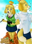  animal_crossing anthro back_view bell bow_tie canine dog dress droopy_ears female fidchell fiidchell isabelle isabelle_(animal_crossing) mammal nintendo pen shizue_(animal_crossing) video_games 