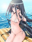  bikini black_hair blue_eyes dansai_bunri_no_crime_edge hair_between_eyes highres long_hair mushanokouji_iwai solo swimsuit very_long_hair water yuu_(yumezakura) 