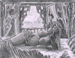  anthro anthrofied bed bedroom big_breasts breasts changeling clothed clothing crown english_text female friendship_is_magic greyscale looking_at_viewer metalfoxxx monochrome my_little_pony nipples queen_chrysalis_(mlp) seductive signature solo text topless traditional_media 