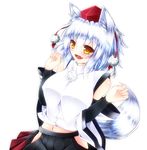  animal_ears bare_shoulders detached_sleeves fang ginzake_(mizuumi) hat inubashiri_momiji silver_hair solo tail tokin_hat touhou wolf_ears wolf_tail yellow_eyes 