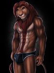  amber_eyes anthro anthrofied brown_fur brown_hair brown_nose bulge chest_tuft disney dream_and_nightmare feline fur hair lion long_hair looking_at_viewer male mammal mufasa nipples penis pose smile solo standing tail_tuft the_lion_king tuft underwear undressing vein whiskers white_fur 