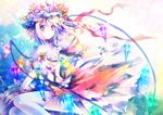  ascot bad_id bad_pixiv_id blonde_hair bow brooch flandre_scarlet flower hat hat_flower jewelry long_hair open_mouth red_eyes ribbon riichu short_hair side_ponytail solo touhou white_legwear wings wrist_cuffs 