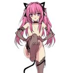  animal_ears black_choker cat_ears cat_tail chinese_commentary choker collarbone_visible_through_hair commentary_request elbow_gloves fang feet flat_chest gloves hair_censor hair_over_breasts lace lace-trimmed_choker lace-trimmed_gloves lace-trimmed_thighhighs lace_trim long_hair looking_at_viewer making_of no_shoes nude original pink_eyes pink_hair q_azieru see-through simple_background sketch smile soles solo tail thighhighs toes twintails white_background 