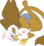  anthrofied avian big_breasts blush breasts female friendship_is_magic gilda_(mlp) gryphon my_little_pony nipples plain_background pocketmew pose solo topless white_background yellow_eyes 