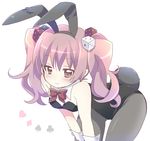  animal_ears bent_over bow bowtie brown_eyes bunny_ears bunny_tail bunnysuit detached_collar dice neneko-n original pantyhose pink_hair solo tail twintails wrist_cuffs 
