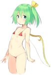  bad_id bad_pixiv_id bikini blush cowboy_shot cropped_legs daiyousei fairy fairy_wings flat_chest green_eyes green_hair hair_ribbon highres looking_at_viewer micro_bikini navel pokachu ribbon side_ponytail simple_background sketch solo swimsuit touhou white_background wings 