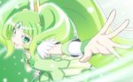  choker cure_march fingerless_gloves gloves green green_eyes green_hair green_skirt h-new happy highres long_hair looking_at_viewer midorikawa_nao ponytail precure ribbon shirt skirt smile smile_precure! solo tri_tails very_long_hair wrist_cuffs 