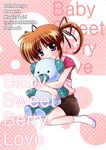  bad_id bad_pixiv_id blush brown_hair cover cover_page english hair_ribbon kohaku_(kohagura) lyrical_nanoha mahou_shoujo_lyrical_nanoha mahou_shoujo_lyrical_nanoha_a's purple_eyes ribbon short_sleeves short_twintails shorts socks solo stuffed_animal stuffed_toy takamachi_nanoha twintails 