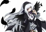  dress feathers flower gothic_lolita hairband lolita_fashion long_hair pov0178 purple_eyes rose rozen_maiden solo suigintou sword weapon white_hair wings 