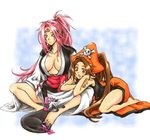  ahomira amputee baiken barefoot black_cat black_legwear breasts brown_eyes brown_hair cat facial_tattoo feet guilty_gear hat japanese_clothes kimono large_breasts long_hair may_(guilty_gear) multiple_girls obi one-eyed open_clothes open_kimono orange_hat pink_eyes pink_hair pirate pirate_hat ponytail sash scar scar_across_eye skull_and_crossbones sleeping tattoo very_long_hair 