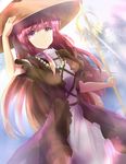  ajirogasa bad_id bad_pixiv_id breasts brown_hair dress gradient_hair hat hijiri_byakuren hizagawa_rau jewelry long_hair medium_breasts multicolored_hair necklace pink_eyes purple_eyes purple_hair shakujou short_sleeves solo staff touhou 