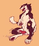  after_sex aftermath balls claws cum cumshot erection green_eyes male masturbation open_mouth orange_background orgasm paws penis plain_background sergal simple_background sitting snowskau solo tongue tongue_out 