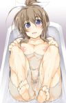  anus bad_id bad_pixiv_id barefoot bathing blue_eyes blush breasts brown_hair censored commentary_request feet kuronyan large_breasts long_hair looking_at_viewer nipples nude open_mouth pubic_hair sketch solo water wilma_bishop world_witches_series 