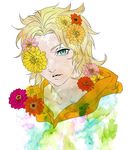  bad_id bad_pixiv_id blonde_hair blue_eyes flower hachikoo_(astatine) highres hood hoodie johnny_joestar jojo_no_kimyou_na_bouken male_focus solo steel_ball_run 