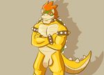  bowser chubby collar crossed_arms flaccid horn humanoid_penis koopa male mapdark mario_bros muscles nintendo nude penis scalie solo video_games 