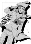  greyscale hachikoo_(astatine) hat highres johnny_joestar jojo_no_kimyou_na_bouken jojolion male_focus monochrome sailor_collar sailor_hat salute solo spoilers steel_ball_run 