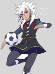  armband bad_id bad_pixiv_id baddap_sleed ball character_name cosplay inazuma_eleven inazuma_eleven_(series) inazuma_eleven_go inazuma_eleven_go_chrono_stone long_hair male_focus red_eyes simple_background soccer_ball solo telstar vamp_time vanfeny_vamp vanfeny_vamp_(cosplay) white_hair zuwai_kani 