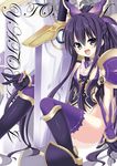  bottomless date_a_live gloves highres huge_weapon long_hair open_mouth purple_hair purple_legwear sigemi smile solo sword thighhighs very_long_hair weapon yatogami_tooka zoom_layer 