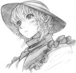  blush frills greyscale hat imizu_(nitro_unknown) komeiji_koishi monochrome portrait short_hair sketch solo touhou 