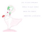  blush breasts bride eyeshadow female flower gardevoir japanese_text makeup nintendo pok&#233;mon pok&eacute;mon pregnant shinooka solo text thick_thighs translucent transparent_clothing veil video_games 