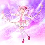  alternate_costume bow bow_(weapon) flower gloves hair_bow kaname_madoka magical_girl mahou_shoujo_madoka_magica pink_eyes pink_hair shian_(my_lonly_life.) short_twintails smile solo sparkle twintails weapon white_gloves wings 