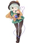  absurdres boots green_eyes hand_on_hip hari_(project_railgun) hat heart heart_of_string highres komeiji_koishi one_eye_closed open_mouth pantyhose pointing short_hair silver_hair skirt smile solo third_eye touhou 