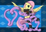  collar cutie_mark duo equine female feral flailingandflailing fluttershy_(mlp) friendship_is_magic fur garter_belt green_eyes hair horse legwear mammal my_little_pony pegasus pink_hair pony simple_background smooze solo stockings the_smooze_(mlp) wings yellow_eyes yellow_fur 