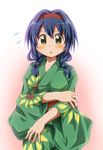  :o blue_hair braid flying_sweatdrops furutani_himawari green_kimono hairband japanese_clothes kimono looking_at_viewer md5_mismatch open_mouth shishinon solo twin_braids v-shaped_eyebrows yellow_eyes yukata yuru_yuri 