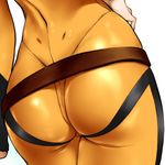  ass ass_focus belt bodysuit close-up dimples_of_venus from_behind hand_on_hip impossible_clothes misaki_yuria orange_bodysuit shinobu_(tyno) simple_background skin_tight solo tight uchuu_senkan_yamato uchuu_senkan_yamato_2199 white_background 