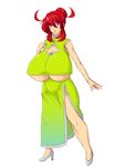  1girl aeon708 breasts cleavage female gigantic_breasts high_heels open_mouth red_eyes red_hair shoes thighs underboob 