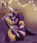  anthro averious bed canine colormeviolet cuddling duo feline female fox invalid_tag love male mammal piercing pillow 