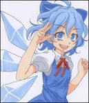  bad_id bad_pixiv_id blue_eyes blue_hair cirno hair_ribbon looking_at_viewer open_mouth ribbon s-syogo shikishi short_hair simple_background smile solo touhou traditional_media 
