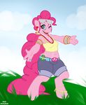 anthro anthrofied blue_eyes cleavage clothed clothing cloud clouds equine eyewear female friendship_is_magic fur hair headphones horse ipod mammal midriff muzz my_little_pony necklace one_eye_closed outside pink_fur pink_hair pinkie_pie_(mlp) pony solo sunglasses wink 
