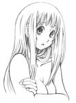  bare_shoulders bbb_(friskuser) breasts chitanda_eru cleavage greyscale highres hyouka lineart long_hair md5_mismatch medium_breasts monochrome simple_background white_background 