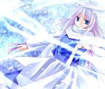  asahina blizzard blue_eyes hat lavender_hair letty_whiterock polearm scarf solo touhou trident weapon white_scarf 